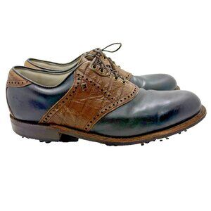 Vtg Footjoy Golf Shoes Black Brown Leather Alligator Mens Sz 10C USA Handcrafted